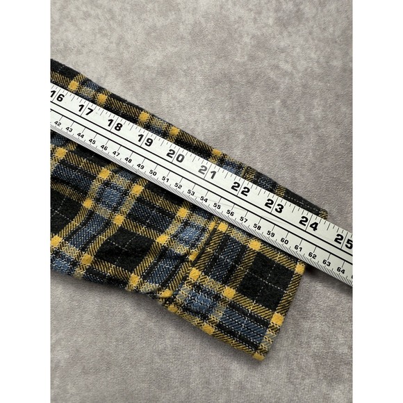 Grayers Heritage Flannel Shirt Mens Large Black Yellow Blue Plaid Button Down - Picture 9 of 14